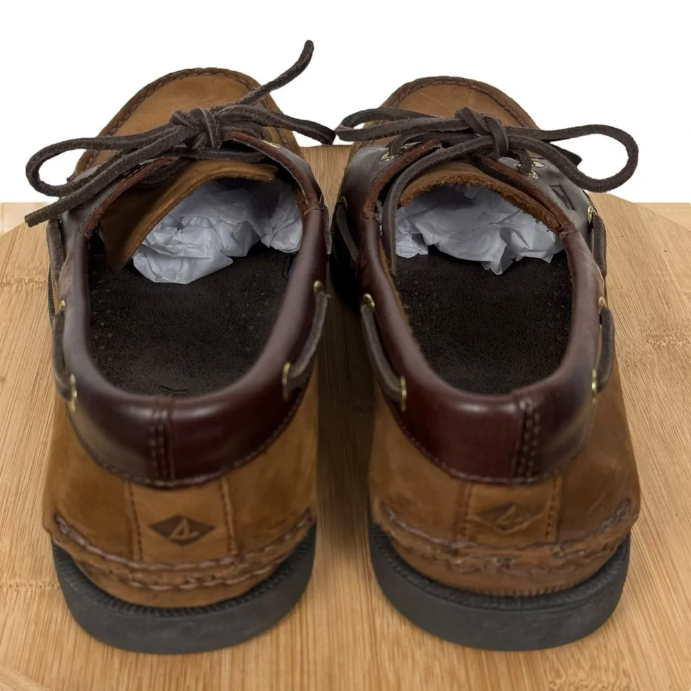Sperry Top-Sider Men’s 2-Eye Brown Leather Boat Shoes – Size 10W